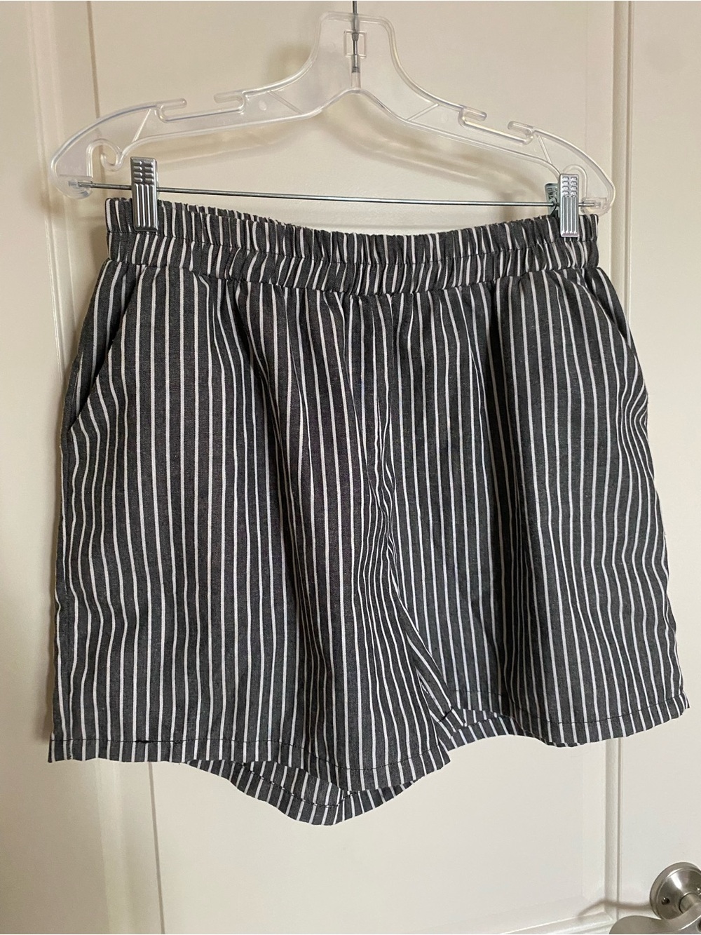 Cotton linen blend grey striped shorts